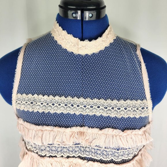 Free People One Tiered Ruffle Gauze Mesh Boho Mini Dress Size XS - Picture 5 of 8